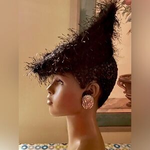 (SOLD locally) BLACK Designer original Tilt Brim Hat VINTAGE Church Dressy